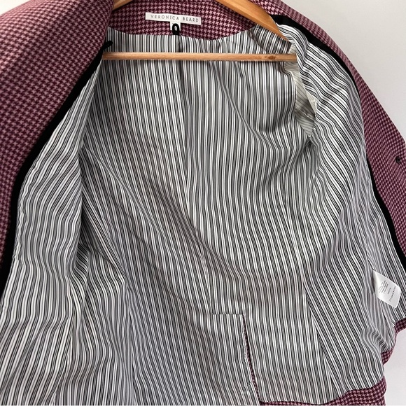 VERONICA BEARD | Pink Burgundy Houndstooth Alpaca Wool Blend Dickey Blazer - Picture 6 of 8